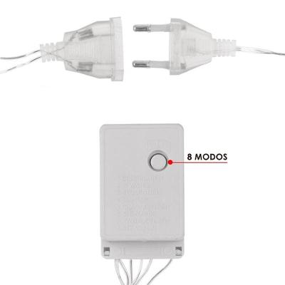 Pisca de LED Cortina 320L 3x3M 8 Modos Natal Branco Quente 110V