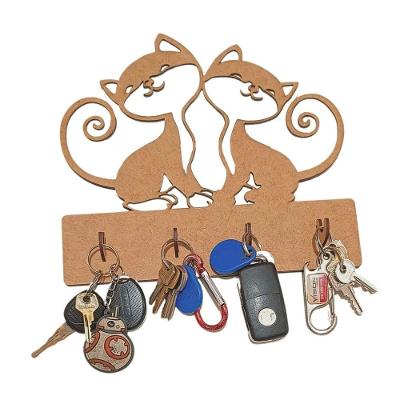Porta Chaves de Parede Formato de Gatos MDF Amadeirado Lenobre