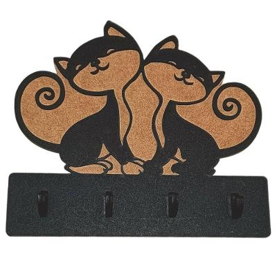 Porta Chaves de Parede Gatos em MDF Corte a Laser Amadeirado Lenobre