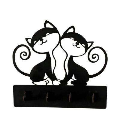 Porta Chaves de Parede Formato de Gatos MDF Amadeirado Lenobre