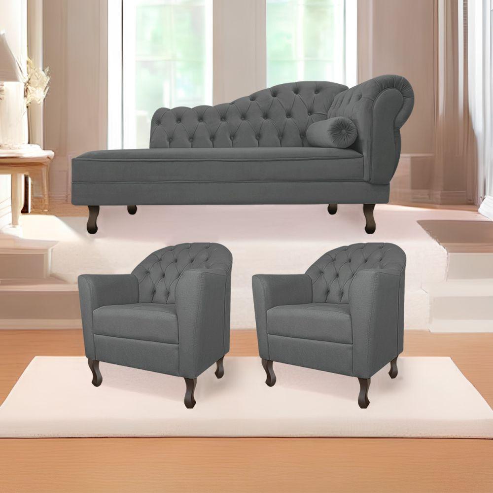 Kit Diva Recamier Diana 185Cm Lado Esquerdo E 02 Poltronas Julia Corano - Amarena Móveis Cinza - 1