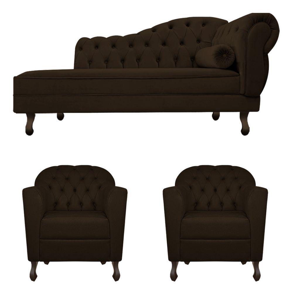 Kit Diva Recamier Diana 185Cm Lado Esquerdo E 02 Poltronas Julia Corano - Amarena Móveis Marrom - 8
