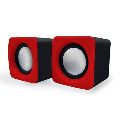 Caixa de Som Estéreo Mini USB AUX P2 3,5mm 6W 2 X 3W RMS Vermelho