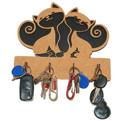 Porta Chaves de Parede Gatos em MDF Cru Corte a Laser Lenobre