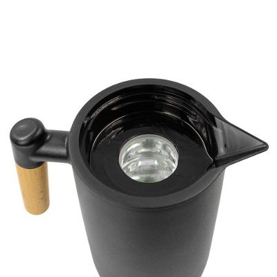 Garrafa Térmica MC12993 Inox 1L Cabo Madeira Botão Pressão Café Chá Preto MC