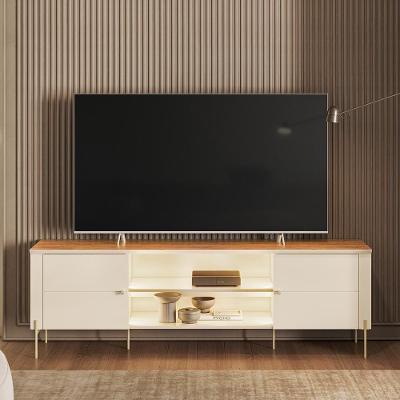 Rack Bancada Brasilia para TV 75 Polegadas 180cm MDF MDP com Iluminacao LED Off White e Canela