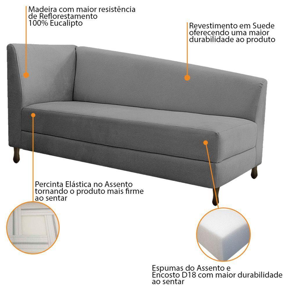 Kit Diva Recamier Heitor 140Cm Lado Esquerdo E 02 Poltronas Luiza Suede - Amarena Móveis Cinza - 4