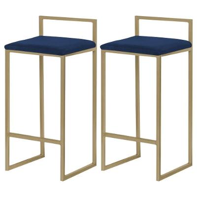 Kit 2 Banqueta Decorativa Selena G41 Assento Veludo Base Gold Azul Gran Belo