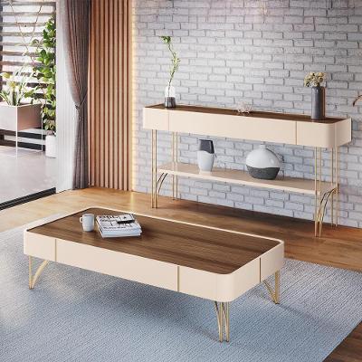 Conjunto Aparador e Mesa de Centro Rennes G26 Mdf Mdp Off White e Castanho Gran Belo