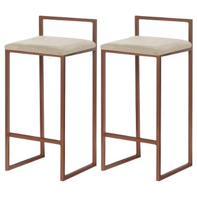 Kit 2 Banqueta Decorativa Selena G41 Veludo Bege Base Bronze Assento Fixo Gran Belo