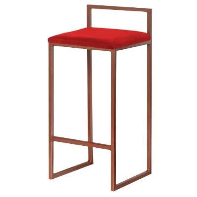 Banqueta Decorativa Selena G41 Veludo Vermelho Base Bronze Fixa sem Encosto Gran Belo
