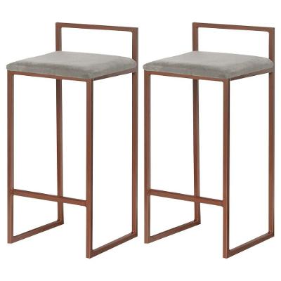 Kit 2 Banqueta Decorativa Selena G41 Assento Veludo Base Bronze Fixa Cinza Gran Belo