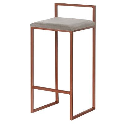 Banqueta Decorativa Selena G41 Veludo Base Bronze Fixa Cinza Gran Belo