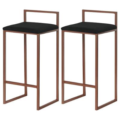 Kit 2 Banqueta Decorativa Selena G41 Veludo Base Bronze com Encosto Fixo Preto Gran Belo