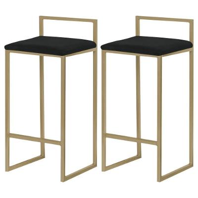 Kit 2 Banqueta Decorativa Selena G41 Veludo Base Gold Fixa sem Encosto Preto Gran Belo