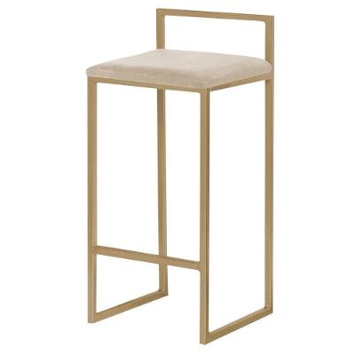 Banqueta Decorativa Selena G41 Veludo Bege Base Gold Fixa sem Encosto Gran Belo