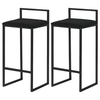 Kit 2 Banqueta Decorativa Selena G41 Assento Veludo Base Preta Fixa Preto Gran Belo