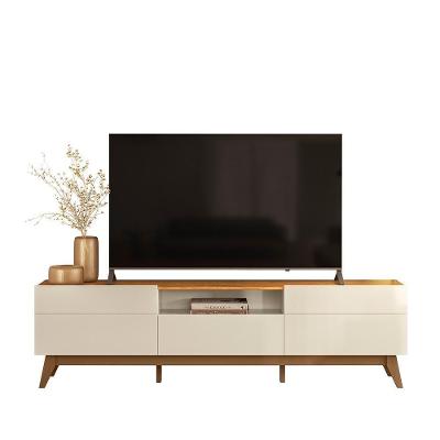 Rack Bancada Diadema para TV 75" 200cm MDF MDP com Nicho Central Off White Canela Möbler