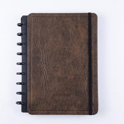 Caderno de Disco Disko Couro Brown Reposicionável Capa Dura Médio Marrom