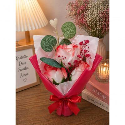 Buquê Decorativo Rosa Artificial 24cm Vermelha Ideal