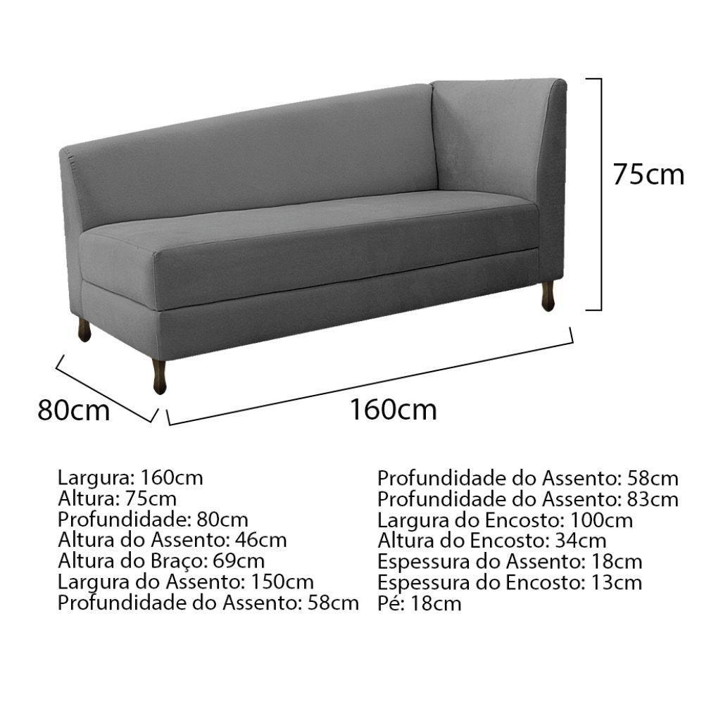 Kit Diva Recamier Heitor 160Cm Lado Esquerdo E 02 Poltronas Luiza Suede - Amarena Móveis Cinza - 5
