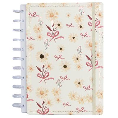 Caderno de Disco Disko A4 60 Folhas Reposicionáveis Capa Dura Floral Prata