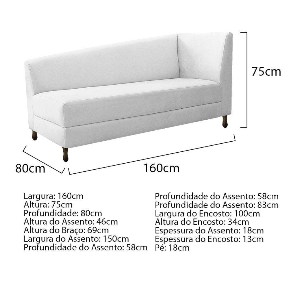 Kit Diva Recamier Heitor 160Cm Lado Esquerdo E 02 Poltronas Luiza Suede - Amarena Móveis Branco - 5