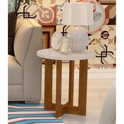 Mesa Lateral 8002 Luxo Tampo MDF Base Madeira 50cm Pérola Caramelo JB Móveis