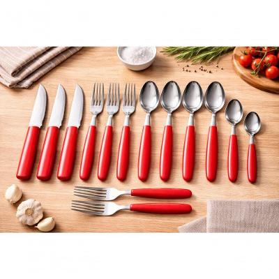 Conjunto de Talheres Mônaco 21 Peças Aço Inox Cabo Vermelho Fratelli