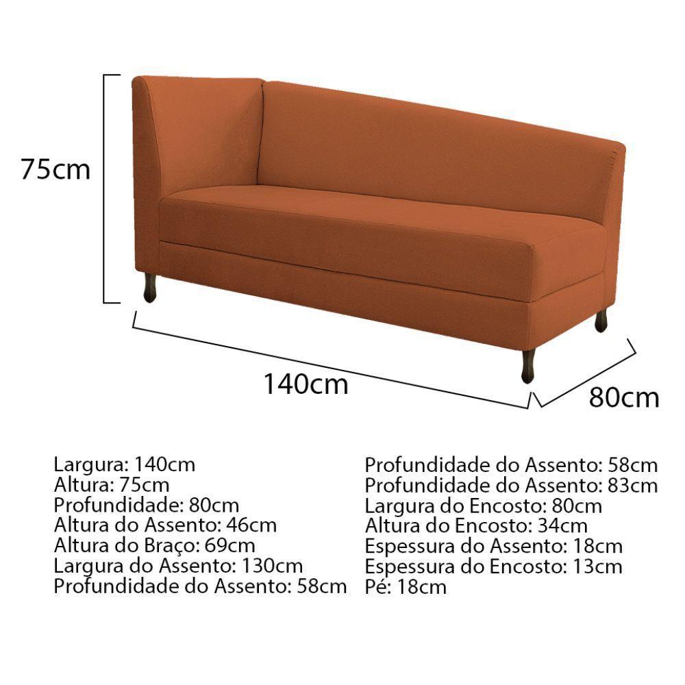 Kit Diva Recamier Heitor 140Cm Lado Esquerdo E 02 Poltronas Luiza Suede - Amarena Móveis Terracota - 5