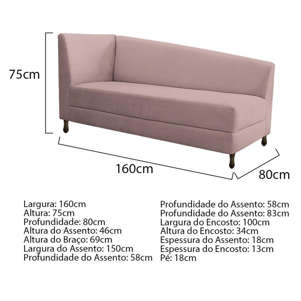 Kit Diva Recamier Heitor 160Cm Lado Direito E 02 Poltronas Luiza Linho - Amarena Móveis Rosê - 5
