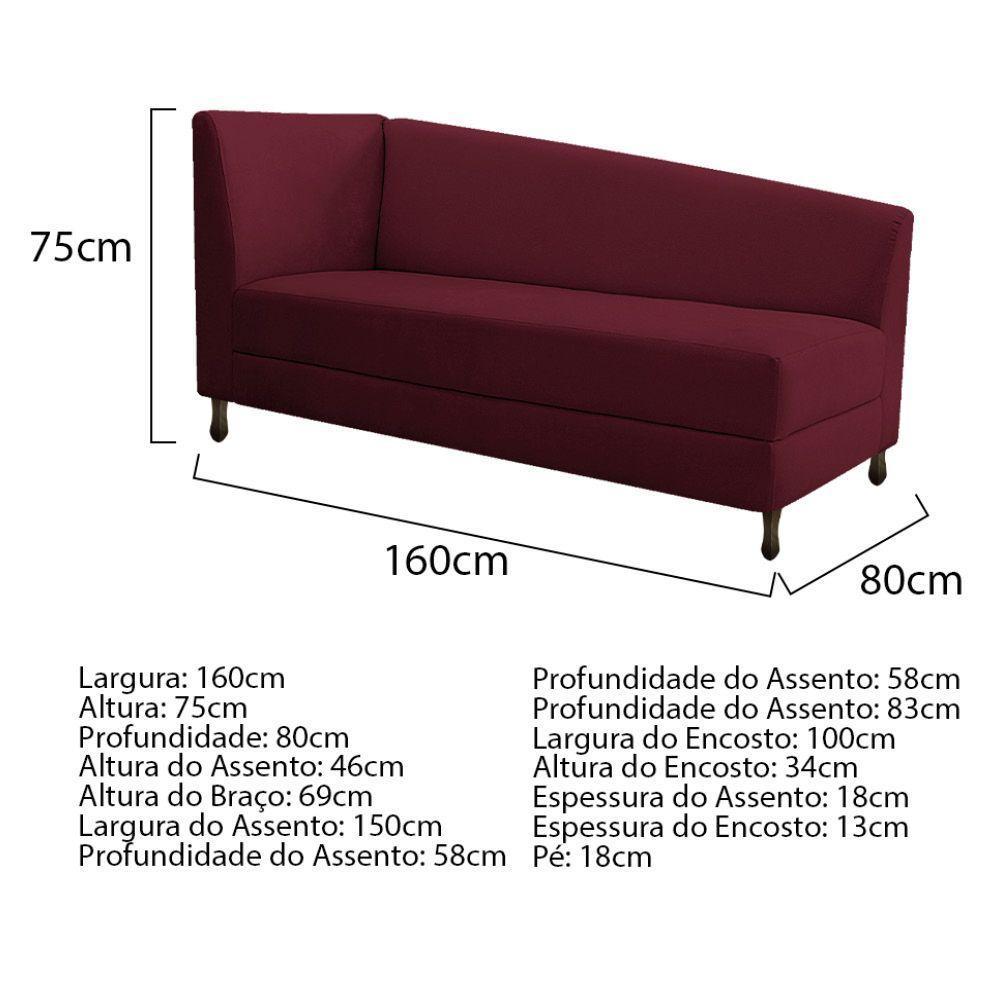 Kit Diva Recamier Heitor 160Cm Lado Direito E 02 Poltronas Luiza Suede - Amarena Móveis Bordô - 5
