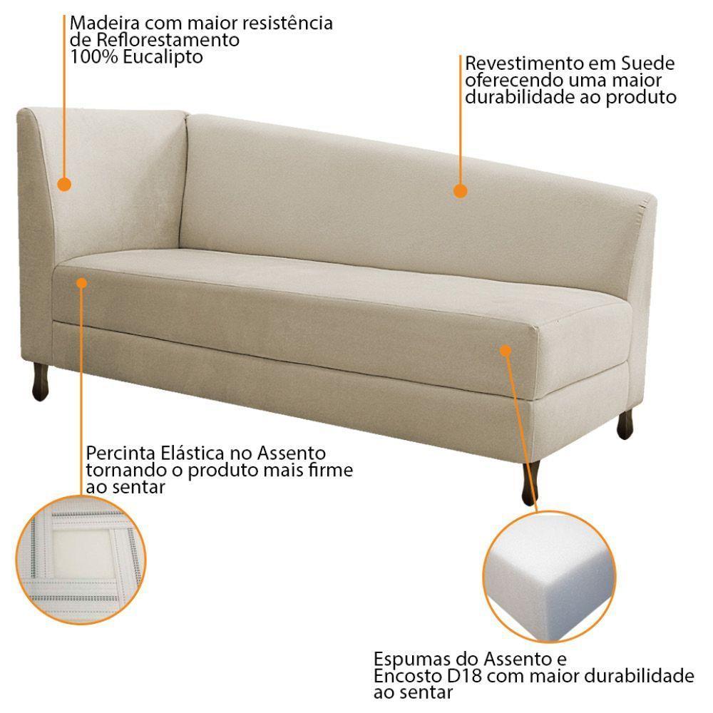 Kit Diva Recamier Heitor 160Cm Lado Direito E 02 Poltronas Luiza Suede - Amarena Móveis Bege - 3
