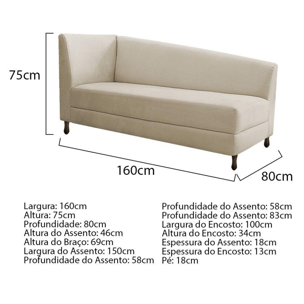 Kit Diva Recamier Heitor 160Cm Lado Direito E 02 Poltronas Luiza Suede - Amarena Móveis Bege - 5