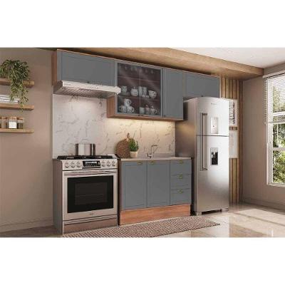 Kit Cozinha Bella C4P253 4 Peças 3 Gavetas MDF Nogal e Cinza Carraro