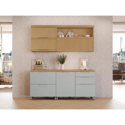 Kit Cozinha Marquesa CZ428 5 Portas 4 Gavetas MDF Nature e Verde Nesher Móveis