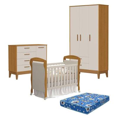 Quarto de Bebê Danny 3 Portas 4 Gavetas MDF Areia Savana Reller Móveis