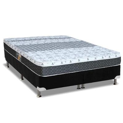 Kit Cama Box Colchão Queen System Class Euro Pillow Suede Preto