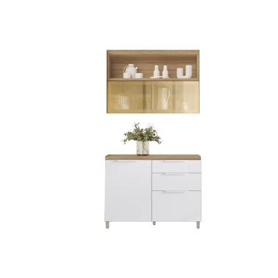 Kit Cozinha Marquesa CZ427 2 Portas 3 Gavetas MDF 120CM Branca e Nature