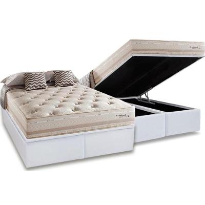 Kit Cama Box Baú Queen Scotland Euro Pillow Molas Bonnel Branco Herval