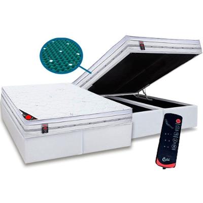Kit Cama Box Baú King Gold Star Niponpedic Molas Ensacadas Branco Castor