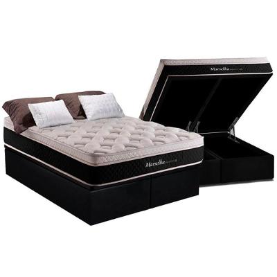 Kit Cama Box Baú Queen Marselha Euro Pillow Molas Bonnel Preto Herval