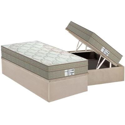 Kit Cama Box Baú Solteiro Born Black Euro Pillow Suede Bege Probel