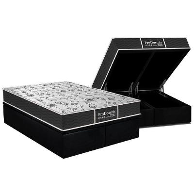 Kit Cama Box Baú King Sleep Black One Face Pillow Top Suede Preto Probel