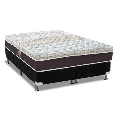 Kit Cama Box Colchão King Molas Pocket Híbrido Euro Pillow Suede Preto