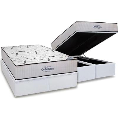 Kit Cama Box Baú Queen D45 Hight Foam Espuma Courino Branco Ortobom