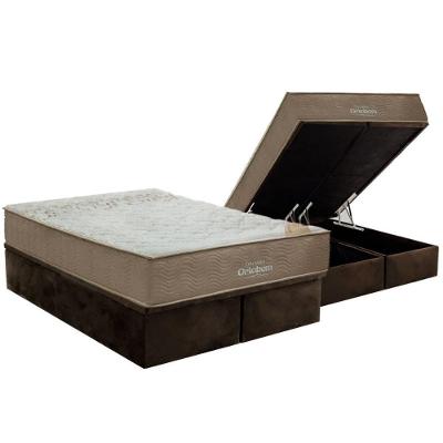 Kit Cama Box Baú King Viscomemory D33 Euro Pillow Suede Marrom Ortobom