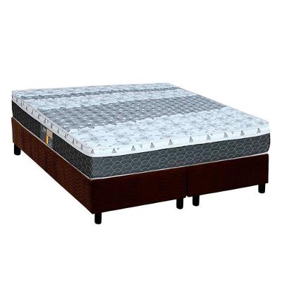 Kit Cama Box Colchão Queen System Class Molas Pocket Suede Marrom