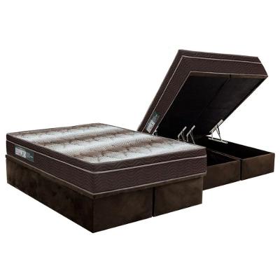 Kit Cama Box Baú Queen Ortopédico Light Euro Pillow Suede Marrom Ortobom