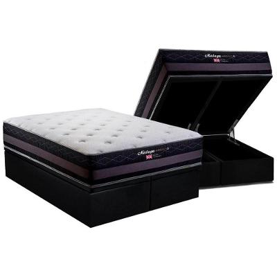 Kit Cama Box Baú Queen Málaga Euro Pillow Molas Bonnel Preto Herval
